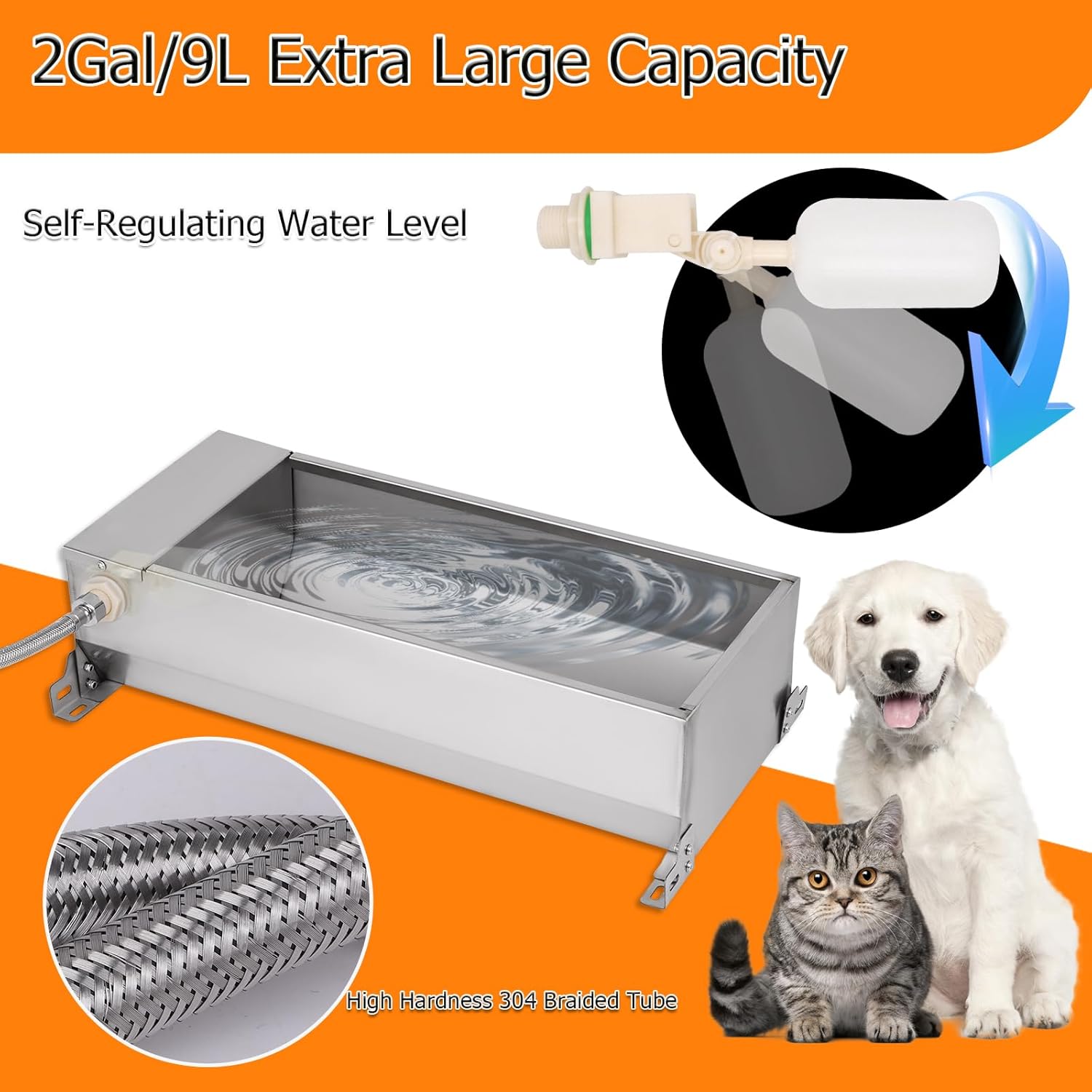 Automatic Livestock Water Trough, Animal Drinking Water Bowl Dispenser with Float Valve Kit, Self Filling Water Trough for Dogs Large Capacity Dog Waterer for Horse,Goat,Pig,Dog, Sheep