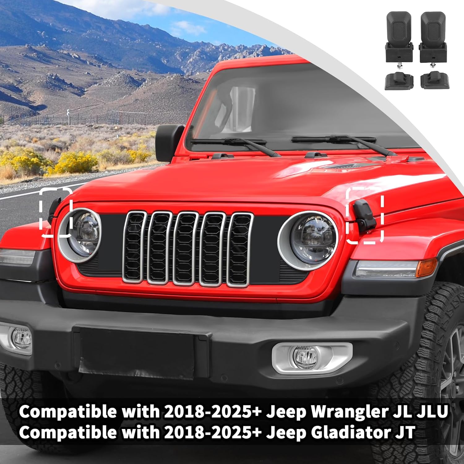 JWWY OEM Hood Latches Original Hood Lock Catch Latch Kit Compatible with 2018-2026+ Jeep Wrangler JL JLU & Jeep Gladiator JT,Black 2Pcs(2026 New Model)
