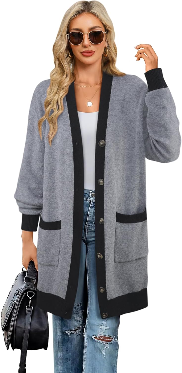 Bebonnie Women's Cozy Knit Long Sleeve Open Front Buttons Cardigan Sweater Outerwears Coats with Pocket - Image 4