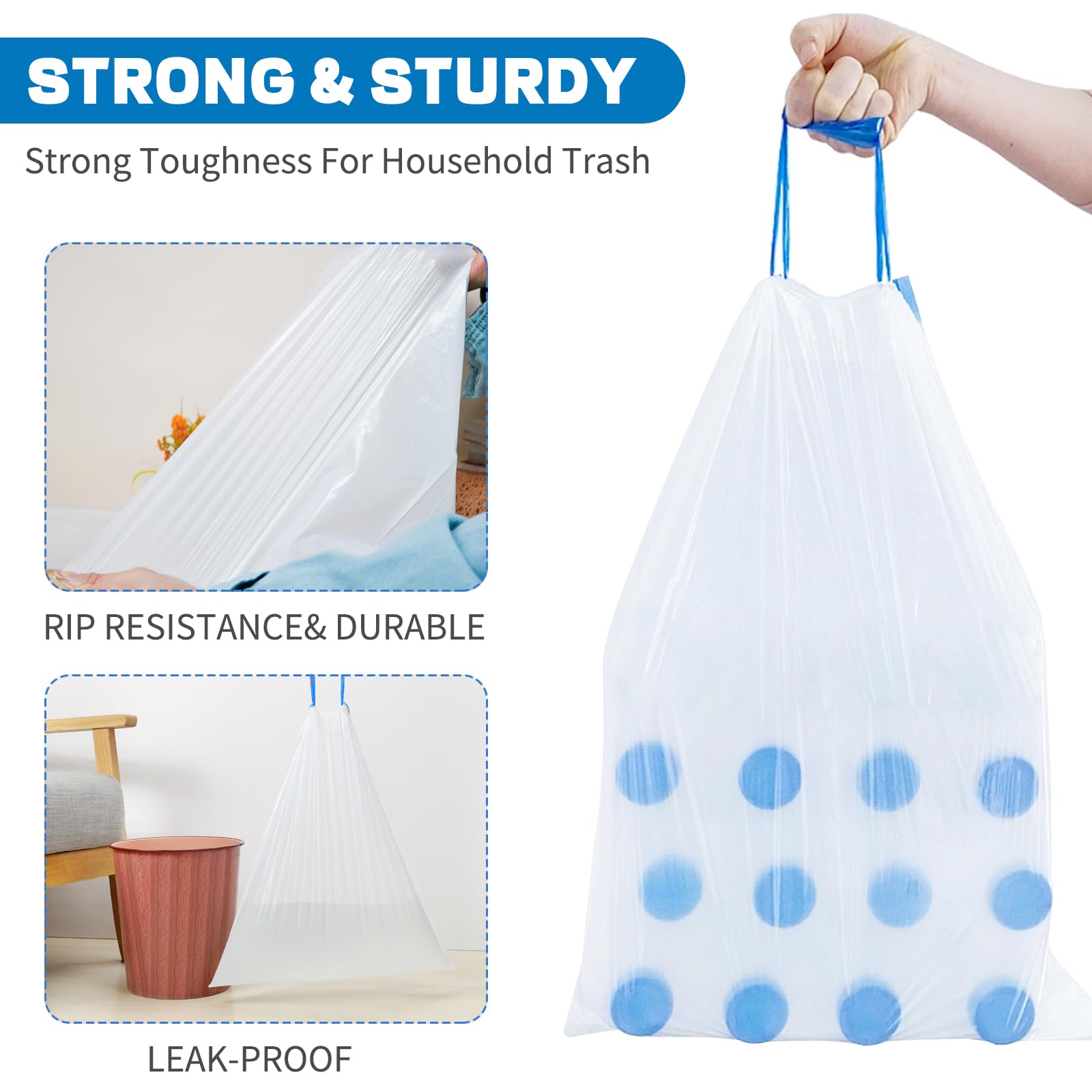 Small Trash Bags 4 Gallon - Drawstring 4 Gallon Trash Bag, Individual Unscented Small Garbage Bags, White 4 Gal Trash Can Liners Bathroom Trash Bags, 57 Count