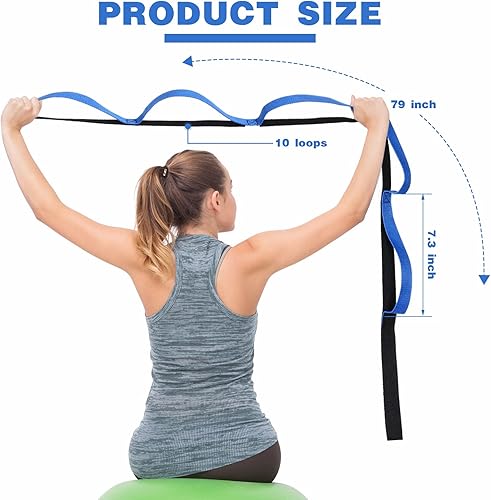 Miniatura 4 de Leyndo 2 correas de yoga para estirar, 10 bucles, correa de estiramiento para terapia física para pilates, ejercicio, baile, gimnasia