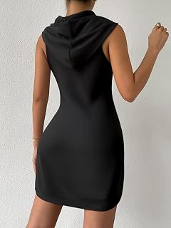 Women’s Sleeveless Hoodie Dress Black Casual Streetwear Tank Style Outfit for Summer Daily Travel