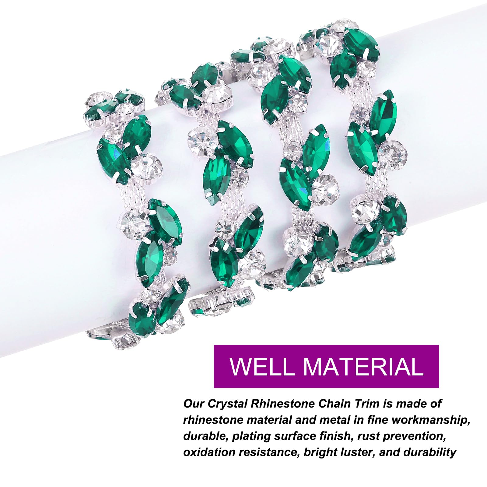 QUARKZMAN 1 Iarde 0.6 Pollici Nastro Strass Trim Cristallo Bling Catena Strass Applicazione Strisce per Artigianato Fai da Te Cucito Abbellimenti per Abbigliamento, Verde