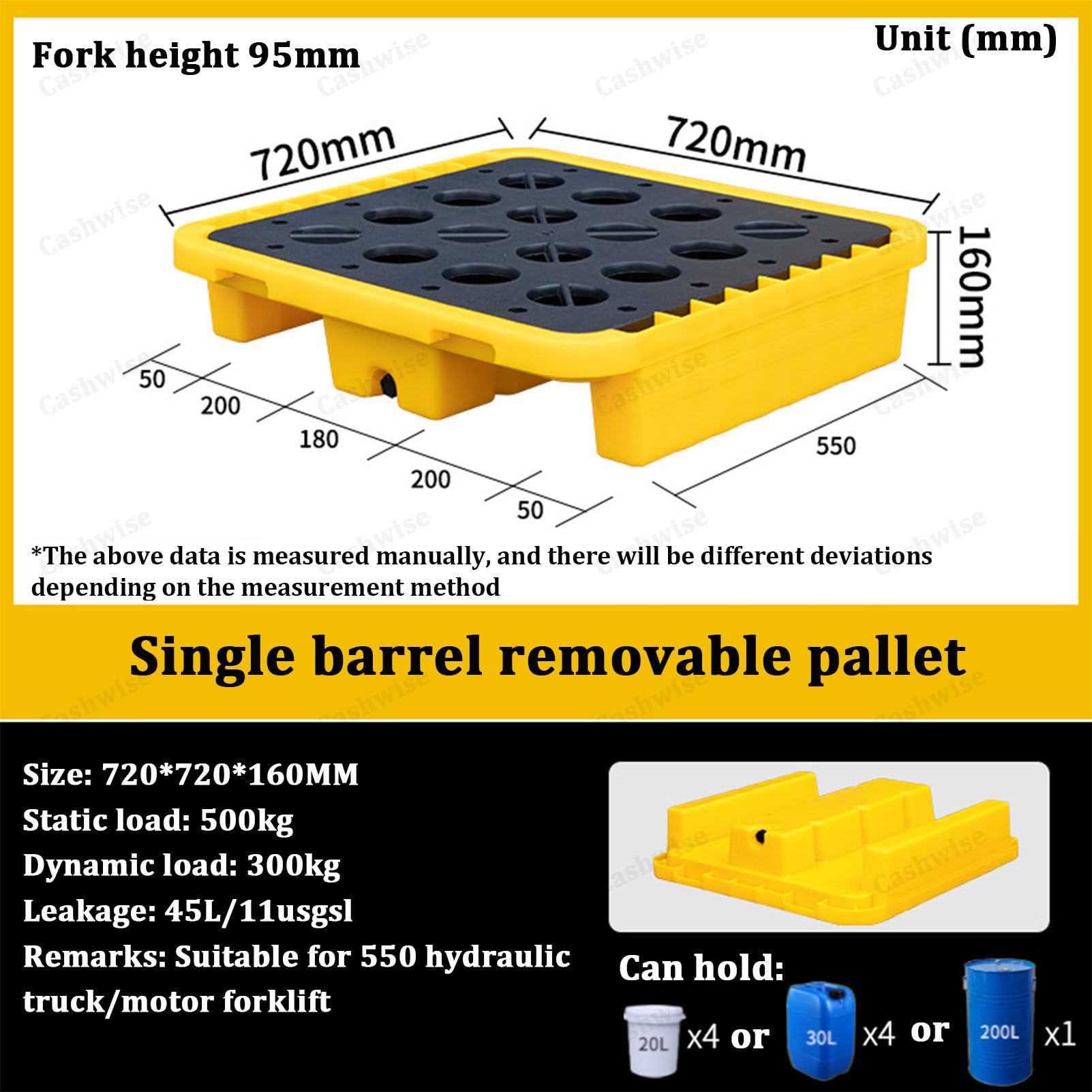 Plate-forme de confinement empilable avec chariots élévateurs - Plateau de tambour anti-fuite - Idéal pour les entrepôts industriels et les usines - Design lourd