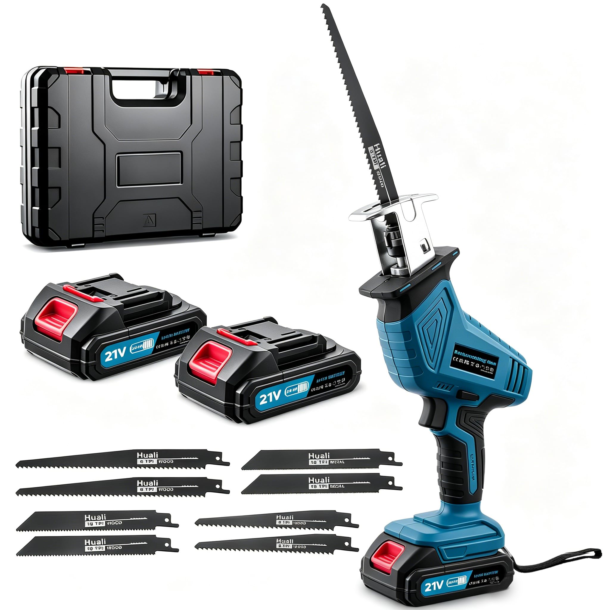 21V Cordless Reciprocating Saw, 0-4000 RPM Variable Speed | 8 Blades & 2 Batteries Included | for Metal, Wood, PVC & Pipe Cutting | Electric Hand Saw for DIY & Construction
