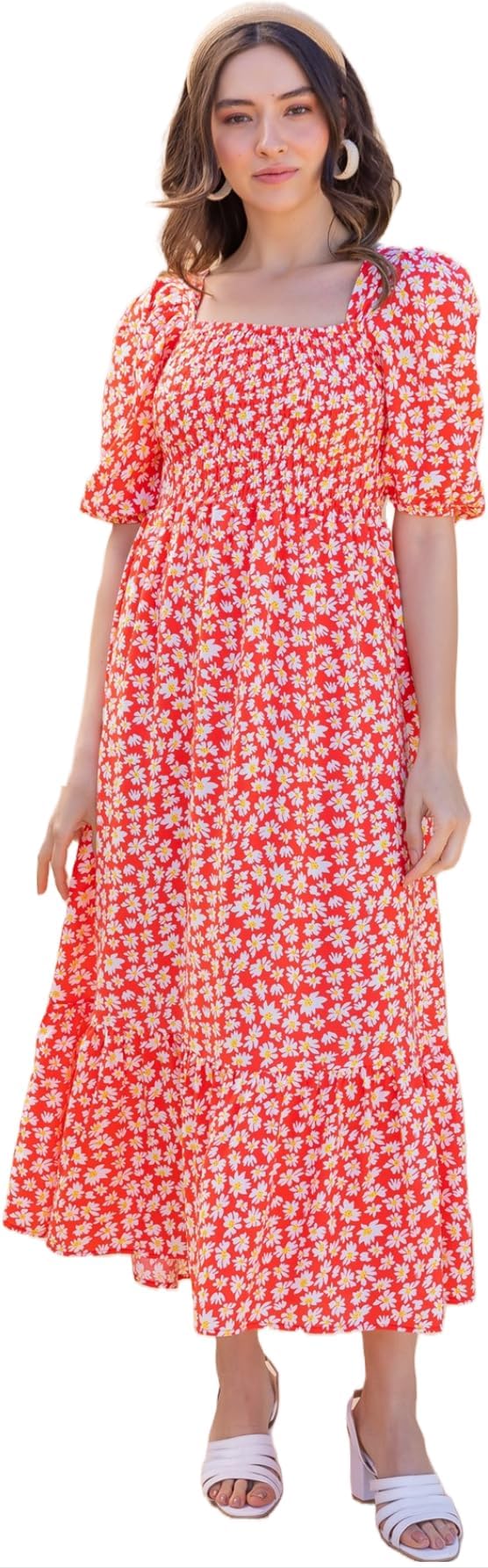 Sheetal AssociatesWomen's Casual Flower Print Puff Sleeves Maxi Dress - Pack of 1