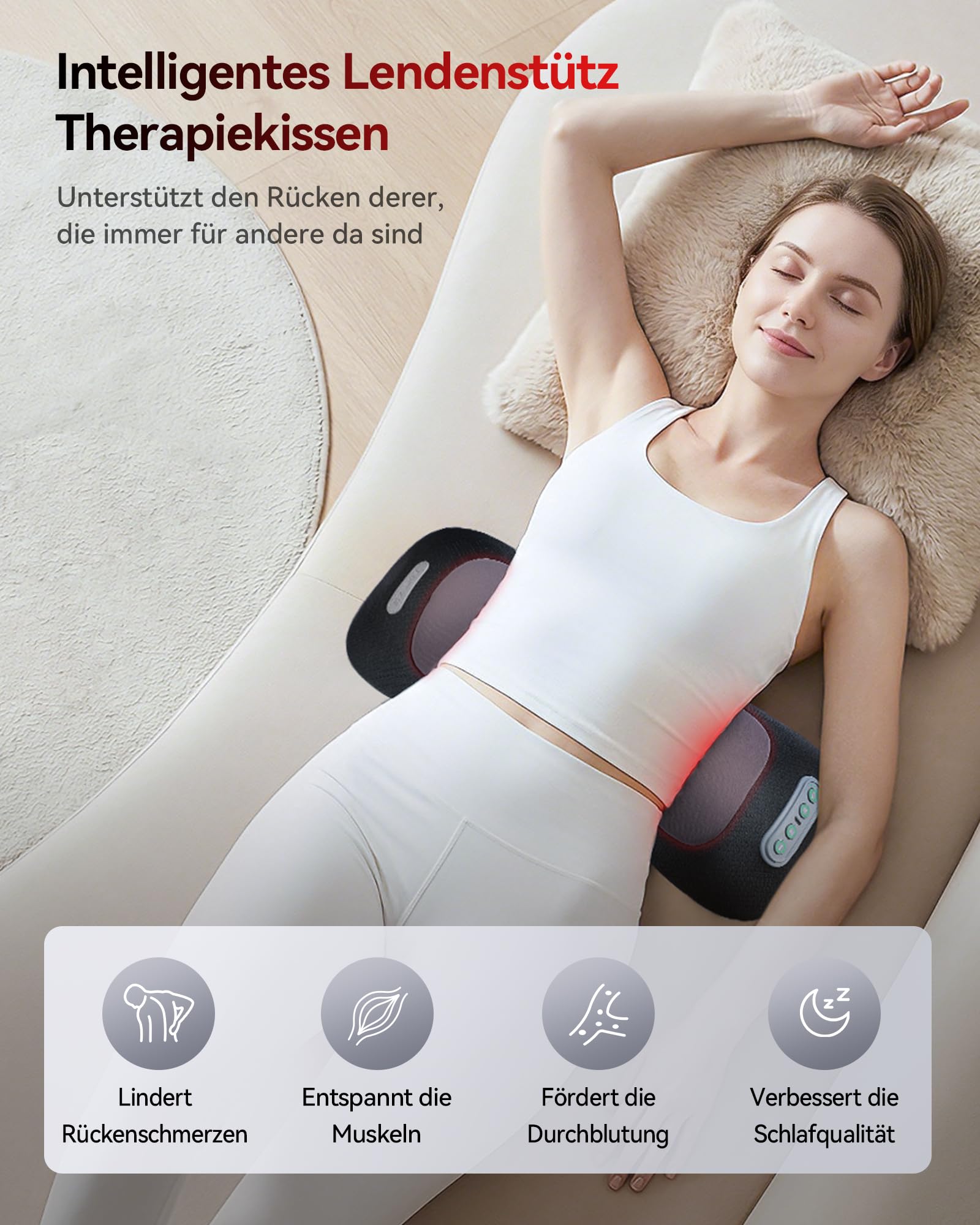 FliKEZE 4-in-1 Rückenmassagegerät mit Rotlicht, Wärmefunktion, Vibration & Lufttraktion – Kabelloses, Wiederaufladbares Design für Zuhause & Büro