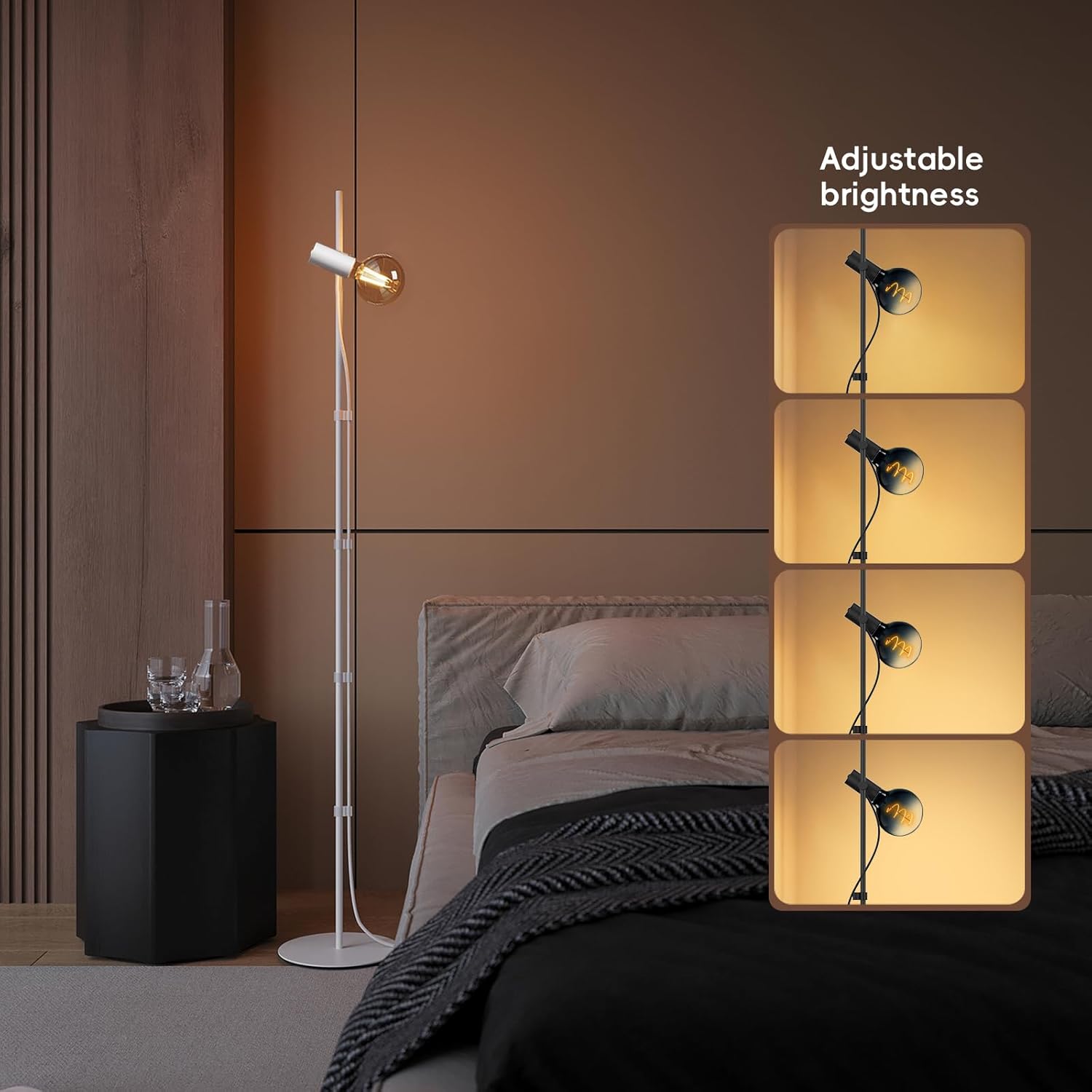 Floor Lamp for Living Room,Adjustable Height&Dimmable&Rotatable lamp head Standing Floor Lamp,2200K Warm Ambiant Lighting with Gradient Black Globe Bulb for Living Room,Bedroom (Bulb Included)