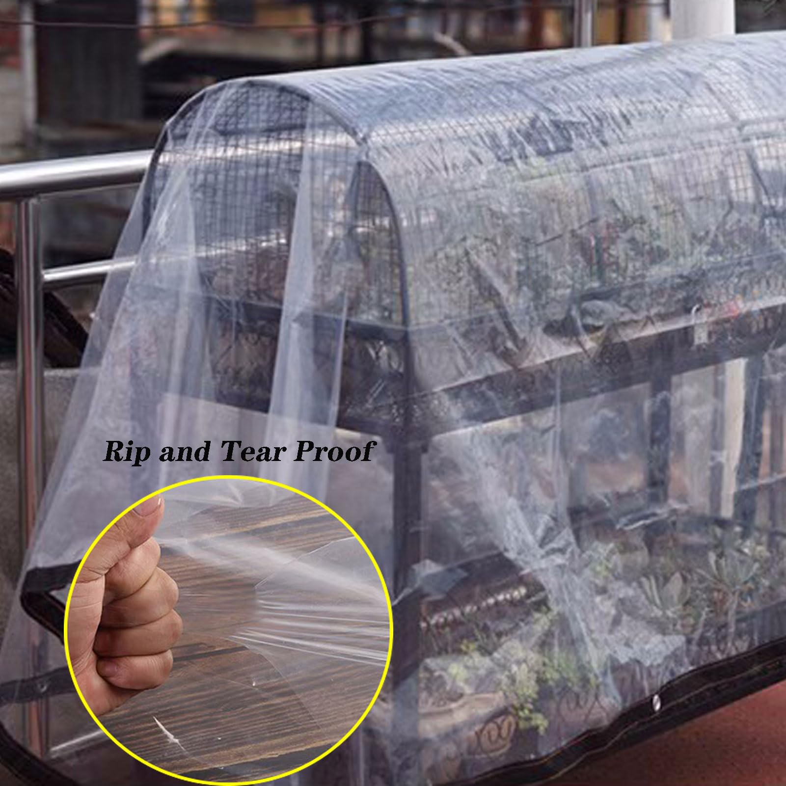 Bâche imperméable robuste de 7 x 9 m avec œillets en plastique transparent, housse d'extérieur durable pour bateau, maison et intempéries – Bâche C très épaisse