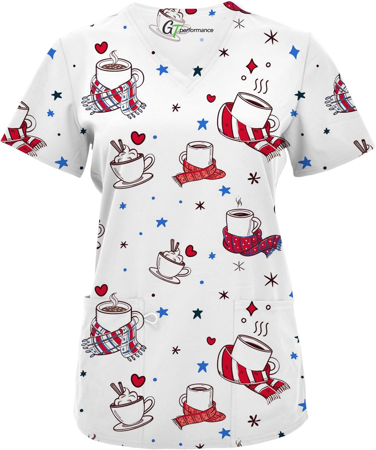 Green Town Scrubs for Women V-Neck Scrub Top - Christmas Thanksgiving Halloween Holiday Prints