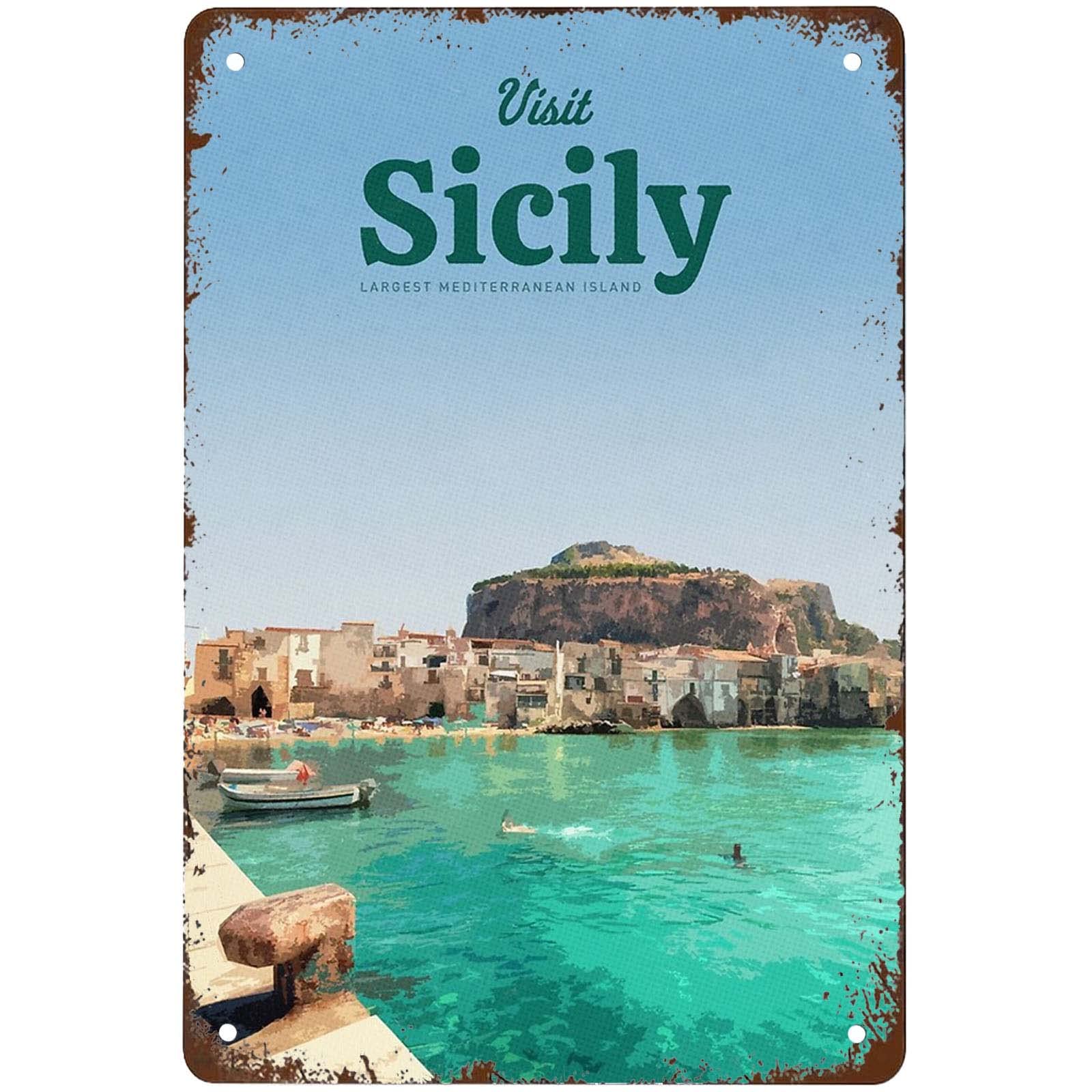 Funny Visit Sicily Signs Wall Decor Vintage Metal Tin Sign Art Poster Fun O