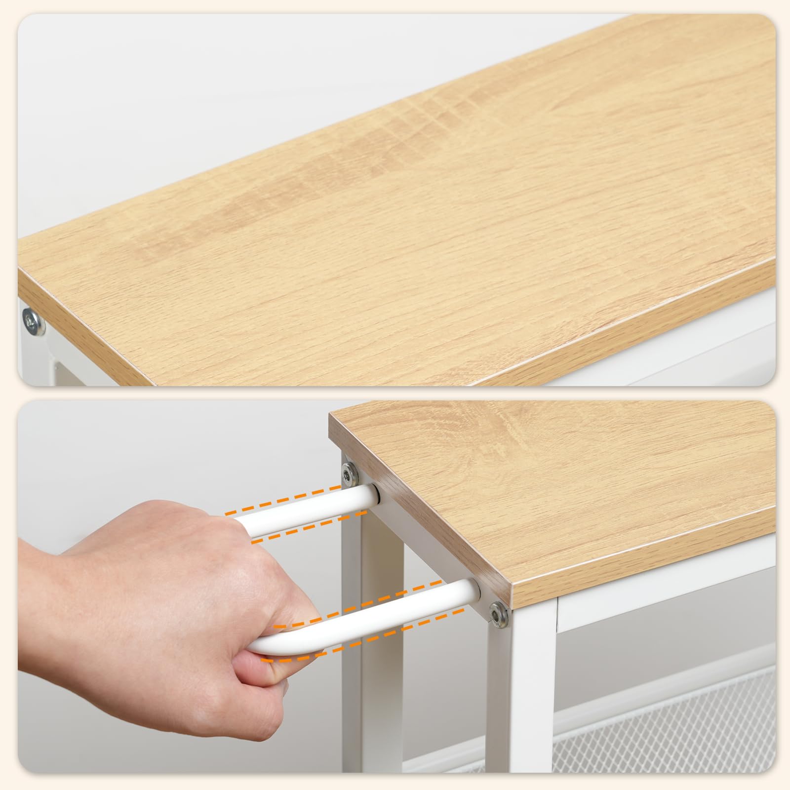 HOOBRO Carro de Servicio de 4 Niveles con Ruedas y Patas Ajustables, Carrito con Ruedas y Paneles Laterales, Carro de Cocina, Carrito de Bar, para Cocina, Salón, Blanco y Madera Natural EWN71TC01