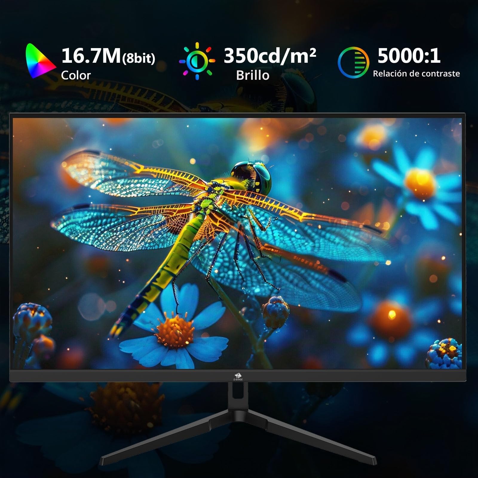 Z-Edge Monitor Gaming 24,5'', 240 Hz, 1ms, FreeSync, FHD(1920x1080), Pantalla Ordenador Bisel Ultrafino, 5000:1, Inclinación Ajustable, DP1.4& 2*HDMI2.0, RGB Luz, VA, VESA 100*100mm(Cable DP Incluido)
