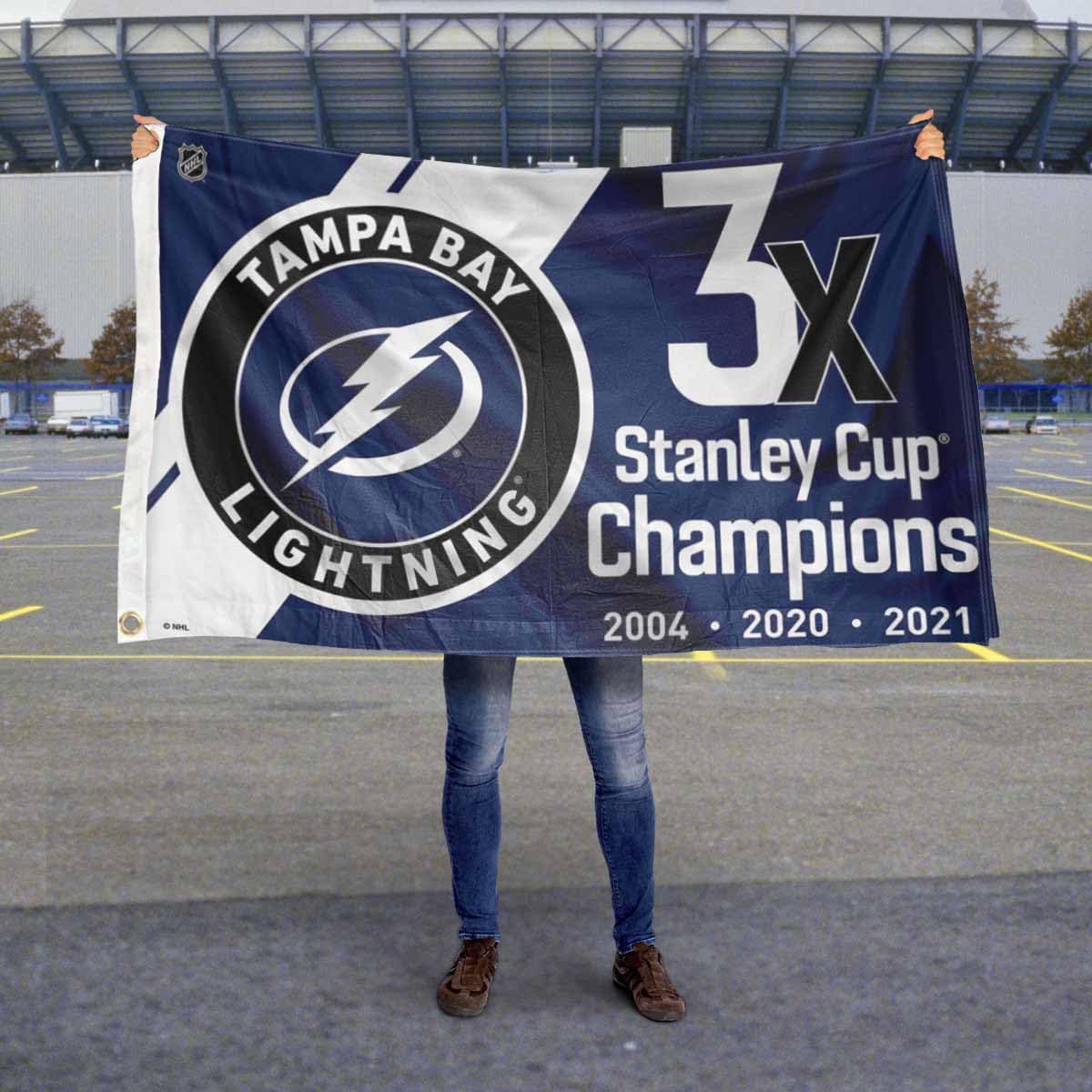 Tampa Bay Lightning 3 Time and 2021 Cup Champions Grommet Flag