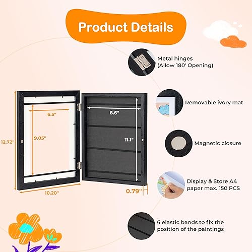 Miniatura 3 de Fun Memories Marcos de arte infantil de 8.5 x 11 pulgadas, marco de madera de roble macizo para niños, con vidrio real, exhibición de arte