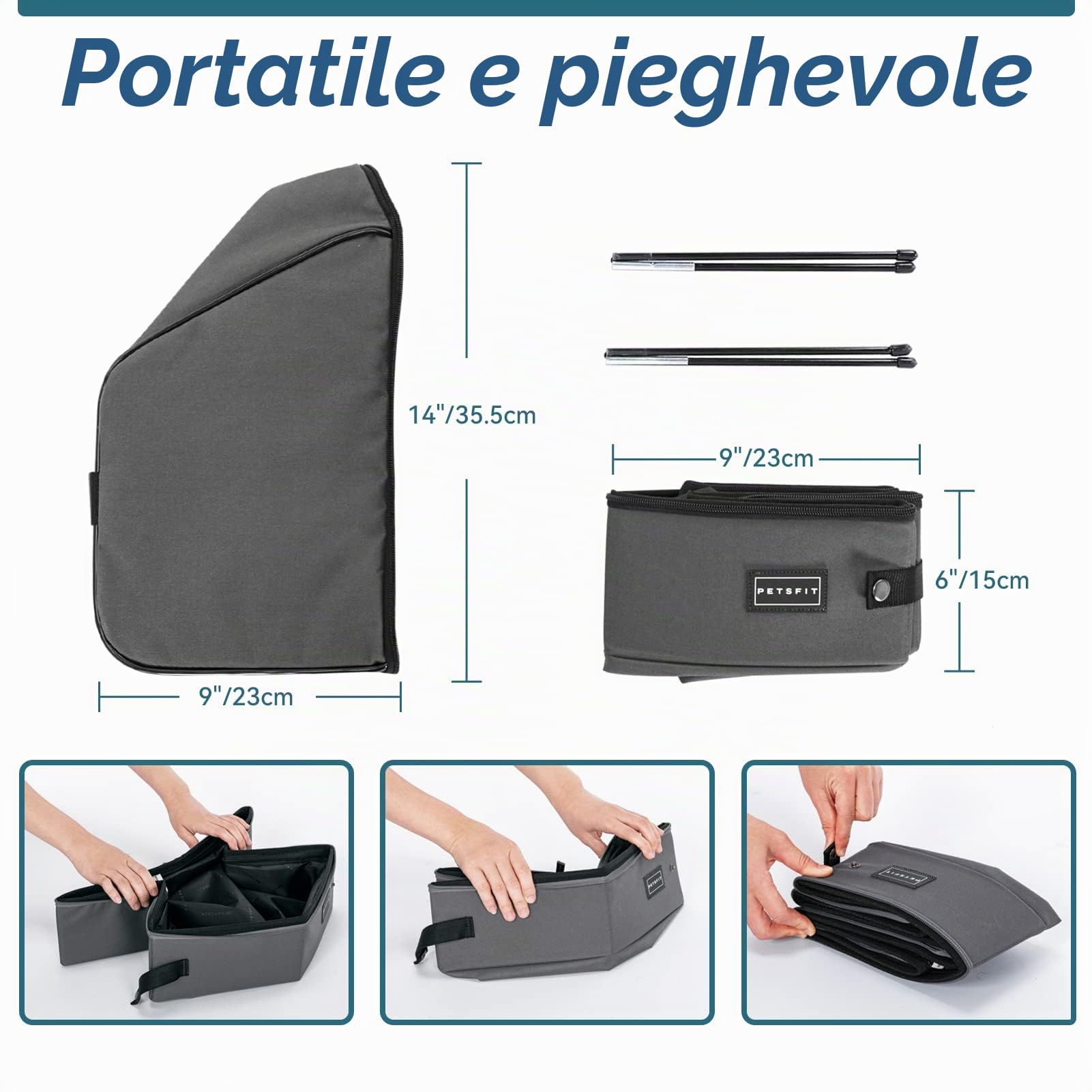 Petsfit Lettiera per gatti portatile da viaggio,Lettiera pieghevole con coperchio, facile da pulire,Grigio