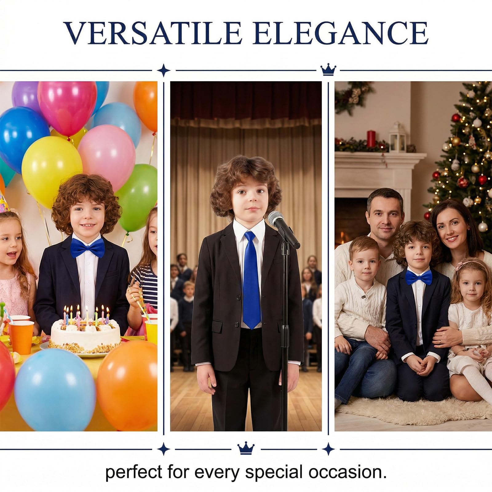 Pajarita y Corbata para Niño (Pack de 2), Azul Marino, Preatada y Ajustable para Graduación, Boda y Eventos Formales, Accesorios de Traje Infantil Elegantes