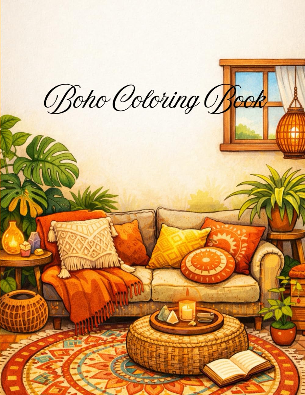 Boho Coloring Book: 50 Relaxing Minimalist Interior Designs for Stress Relief, Mindfulness and Relaxation - Cozy Rooms, Plants, and Mandala Patterns for Adults & Teens