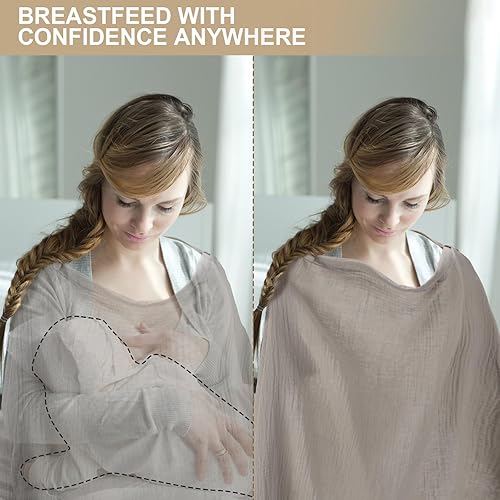 Miniatura 2 de Funda de lactancia de muselina, funda de lactancia materna, de algodón suave, multiusos, con correa ajustable para el cuello (gris)