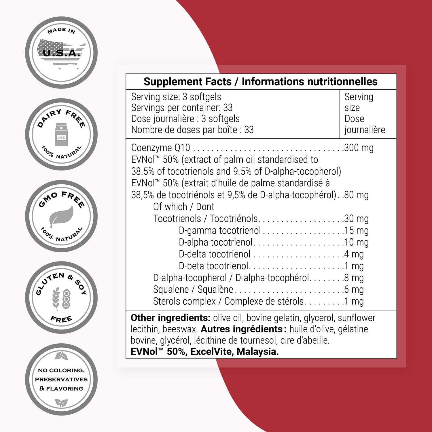 Supersmart - Coenzyme Q10 + Tocotrienols 300mg per Day (Patented & Bioavailable) - CoQ10 Supplement with Tocotrienols - Palm Oil Extract | Non-GMO & Gluten Free - 100 Softgels
