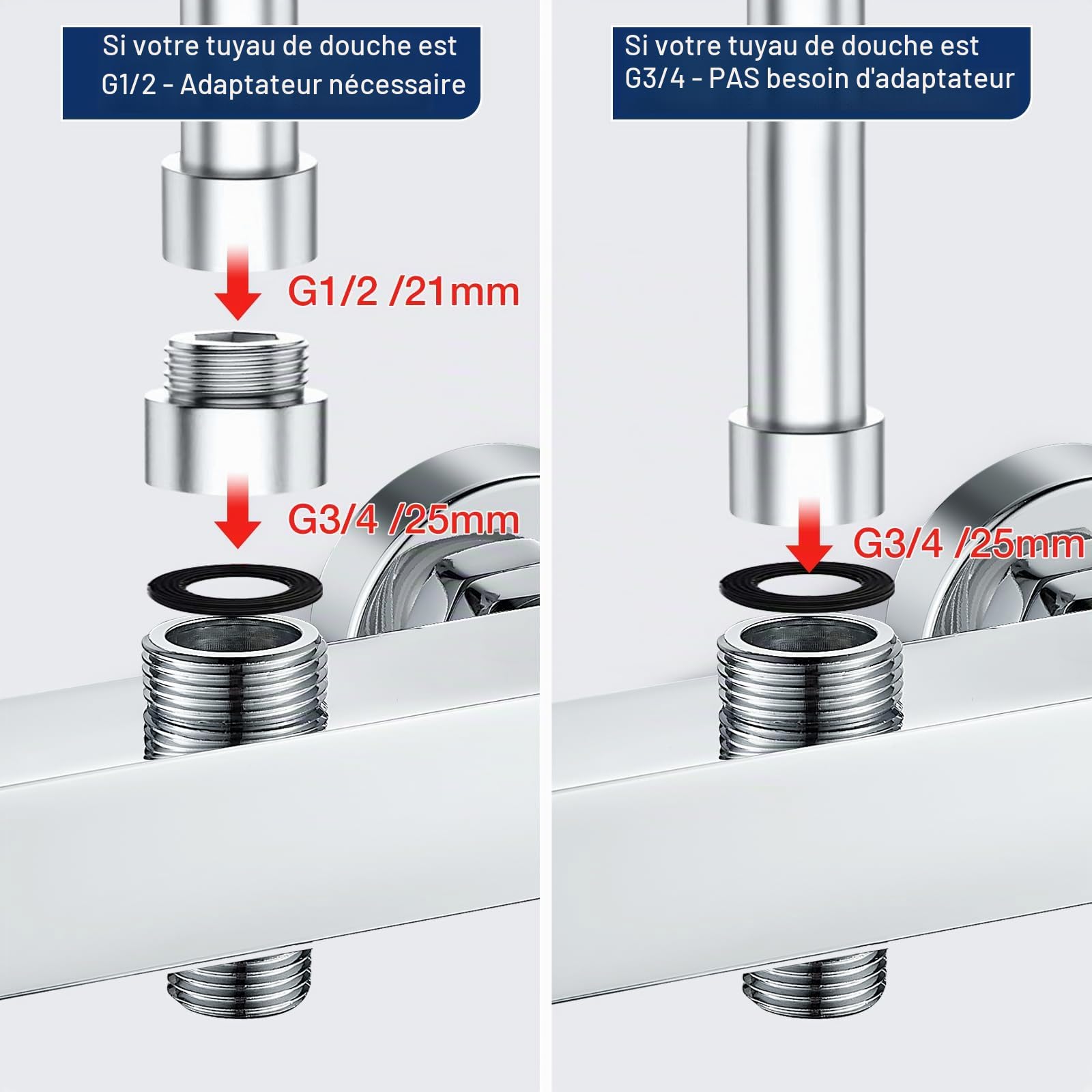 Bevanckly Robinet de douche thermostatique, en laiton 2 sorties chromées haut 3/4" BSP (26,4 mm) + bas 1/2" BSP (21 mm)