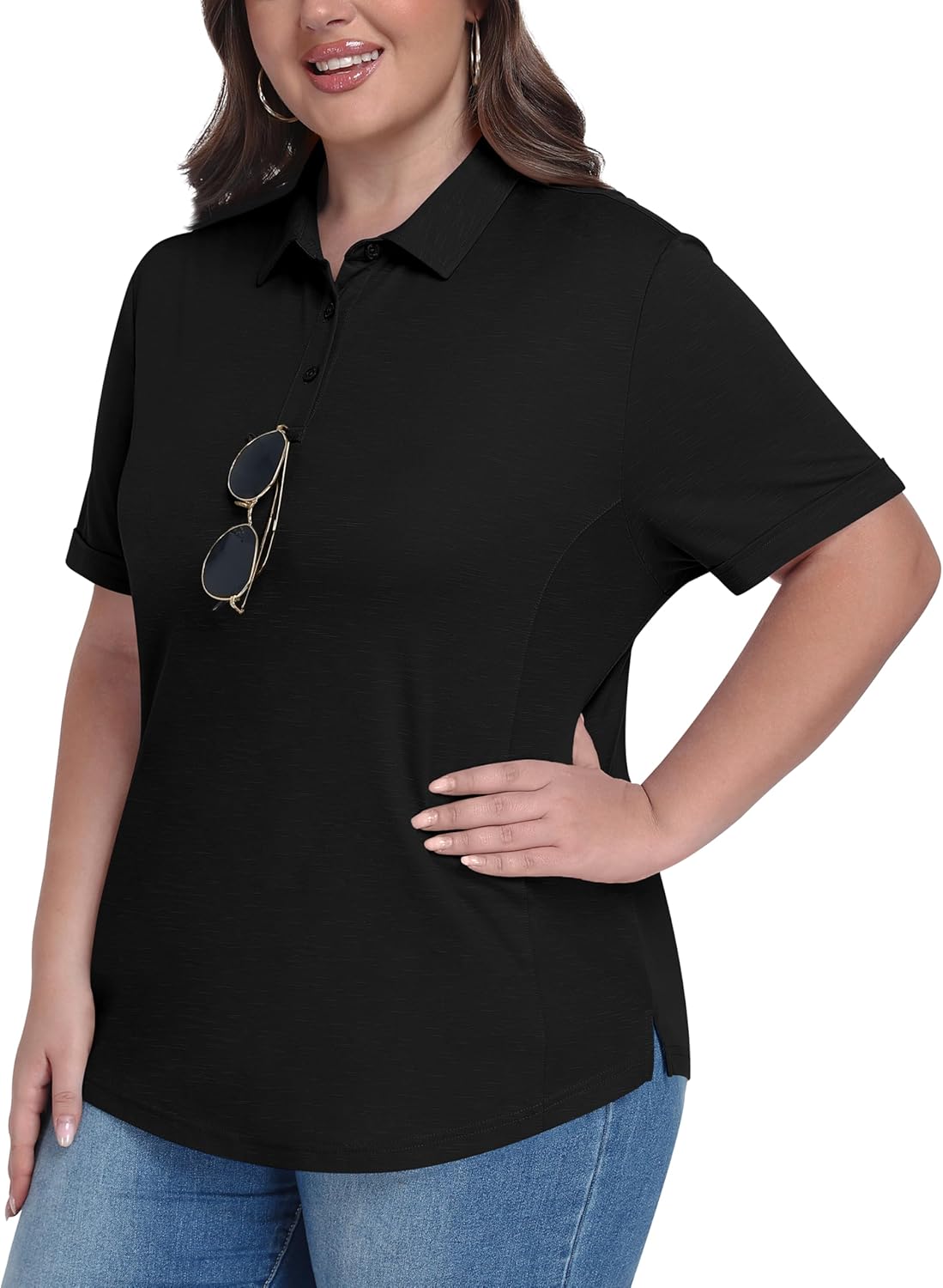 MoFiz Women's Plus Size Golf Polo Shirts Collared Short Sleeve Golf Shirts Casual Athletic Tennis Workout Tops - Image 2