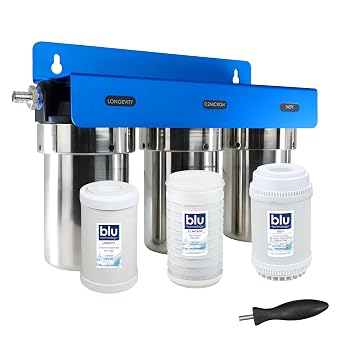 GoBluTech Trio, RV Water Filter System with 0.2 Micron Drinking Water Filter System & Mounting Bracket - RV, Camper Van Water Filtration System - US Veteran Owned