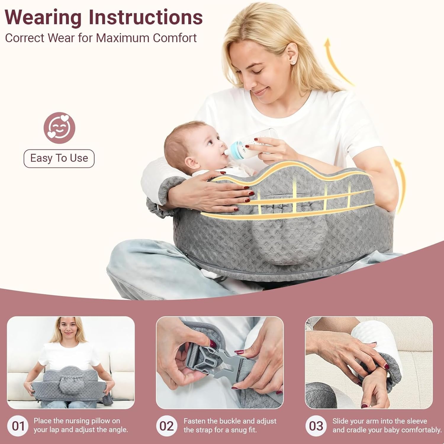 Cuscino Allattamento Neonato,Cuscino per l'allattamento in Memory Foam con rivestimento sfoderabile, progettato ergonomicamente per un comfort universale. (grigio)