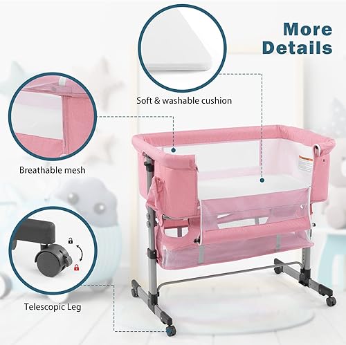 Miniatura 7 de Cuna para bebé, cuna 3 en 1, cama portátil ajustable para bebé, cuna para recién nacido, cama imprescindible para recién nacido, color rosa