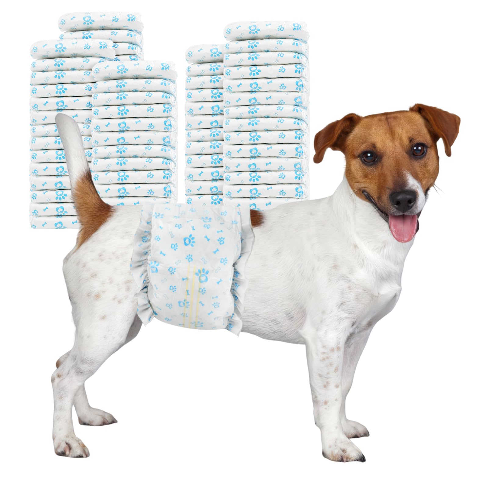 Disposable Dog Diapers Male 96 Count Belly Bands for Bale Dogs (Waist 11-16.5 in S) Super Absorbent Small Doggie Diapers for Heat Excitable Urination or Incontinence - Blue