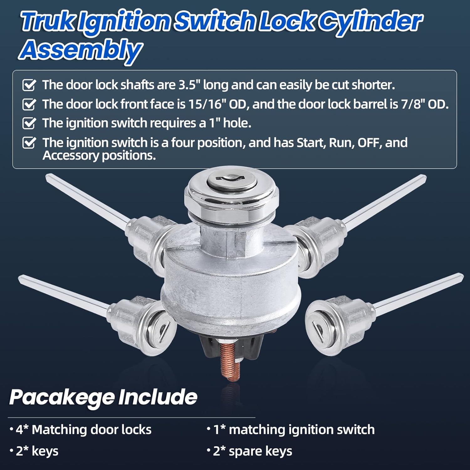 23-08598 Ignition Switch Assembly with 4 Door Lock Cylinders & 4 Keys Fits for Peterbilt 379, 377, 359, 378, 349, 385, 362 Truck, Replace# 23-08598, 23-09994C268, 2308598, 2309994C268