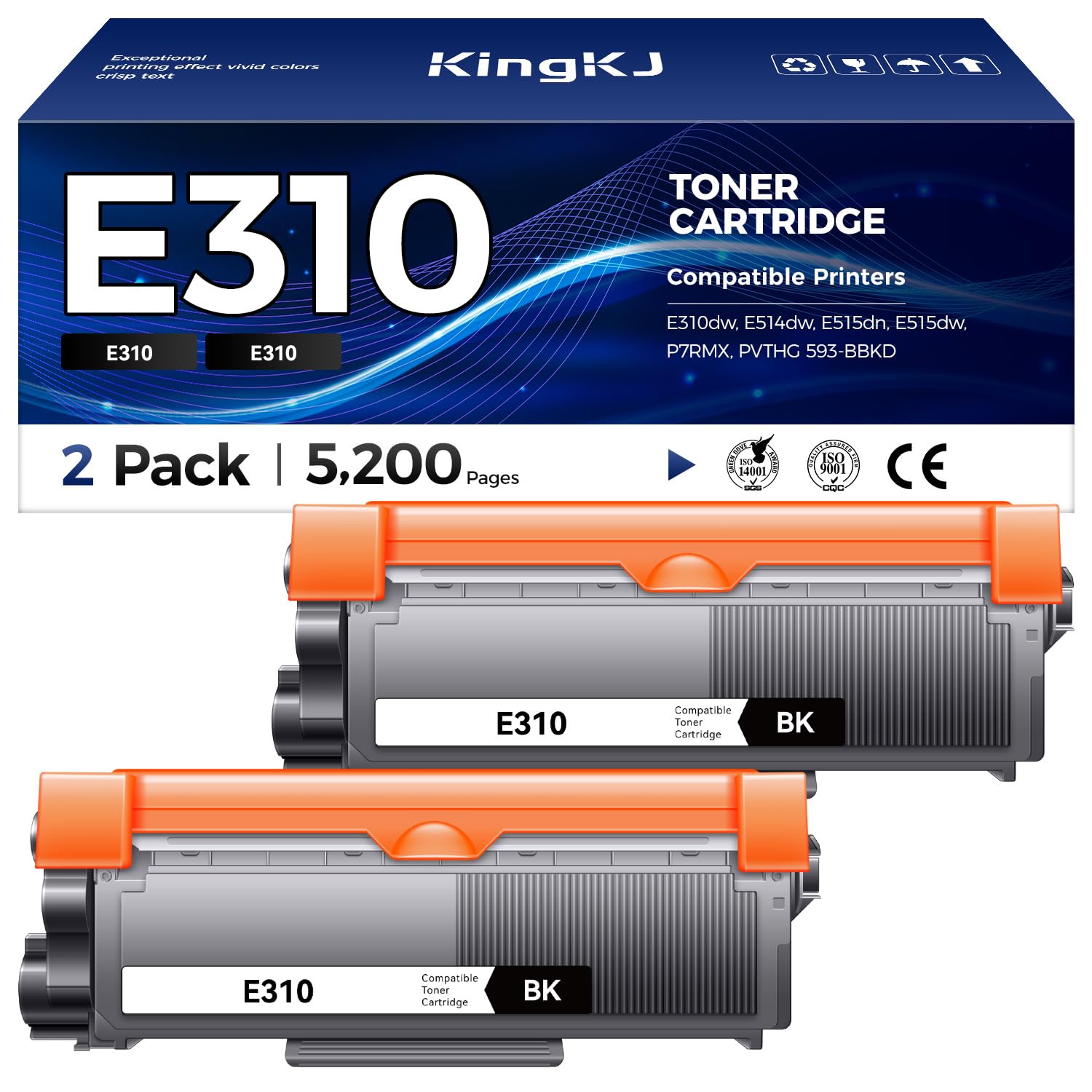 E310 E310dw Toner Cartridge Black 2-Pack High-Yield Replacement for Dell P7RMX PVTHG 593-BBKD Toner Compatible with Dell E310dw E514dw E515dn E515dw E310 E514 E515 Laser Printer Ink All-in-One Copier