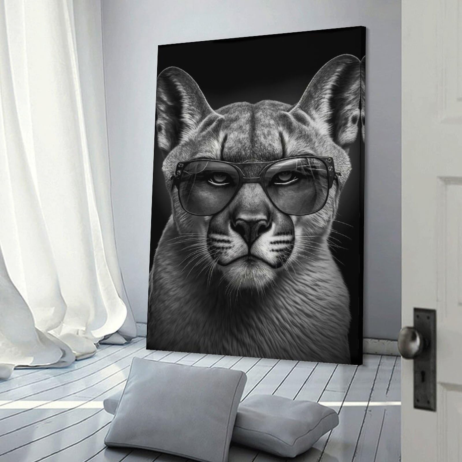 Junmoney Frame-Style-20 Portrait Of A Cougar Canvas Art Print, 20X30inch(50X75cm), For Office Decor, Home Working Or Creative Rooms, Wall Art That Adds Style To Work Areas