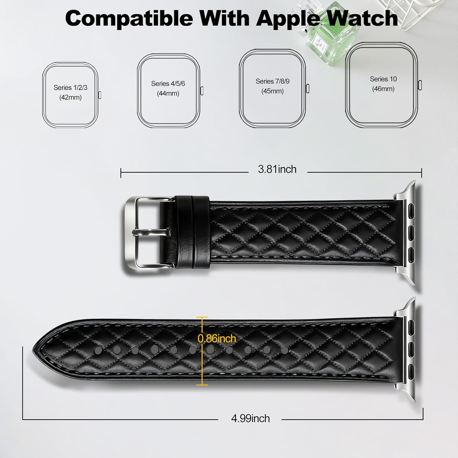 Leather Apple Watch Band Women, Slim Dressy Replacement Strap Compatible with Apple Watch Series 11-1 SE Ultra 3-1, 38mm 40mm 41mm 42mm 44mm 45mm 46mm 49mm - Image 2
