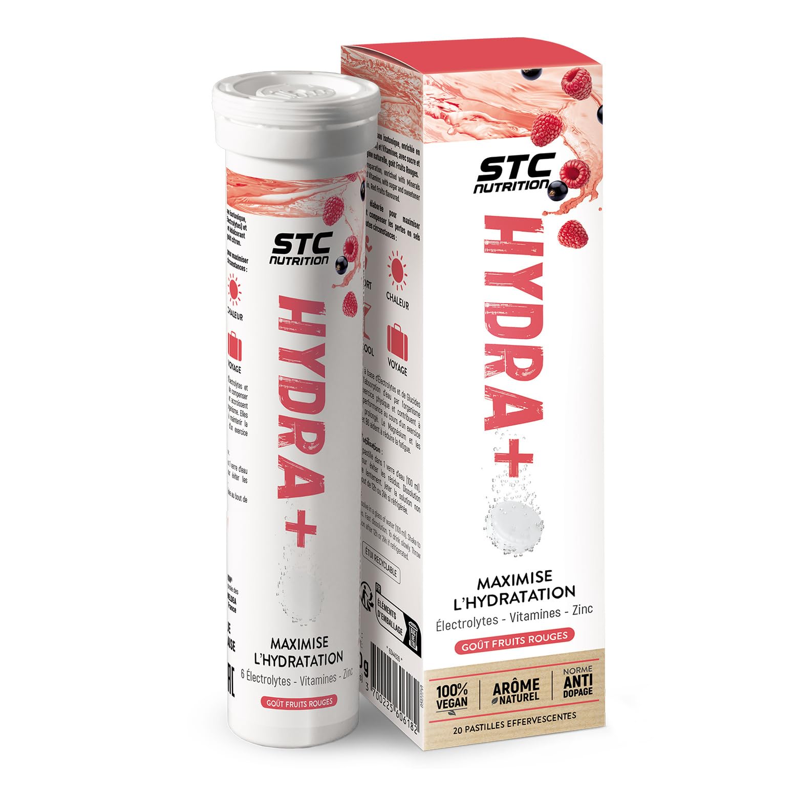 STC NUTRITION - Hydra+ - Préparation pour boisson isotonique à base d'Électrolytes, Vitamines, sucre et édulcorant naturels - Optimise l'hydratation - 20 Pastilles