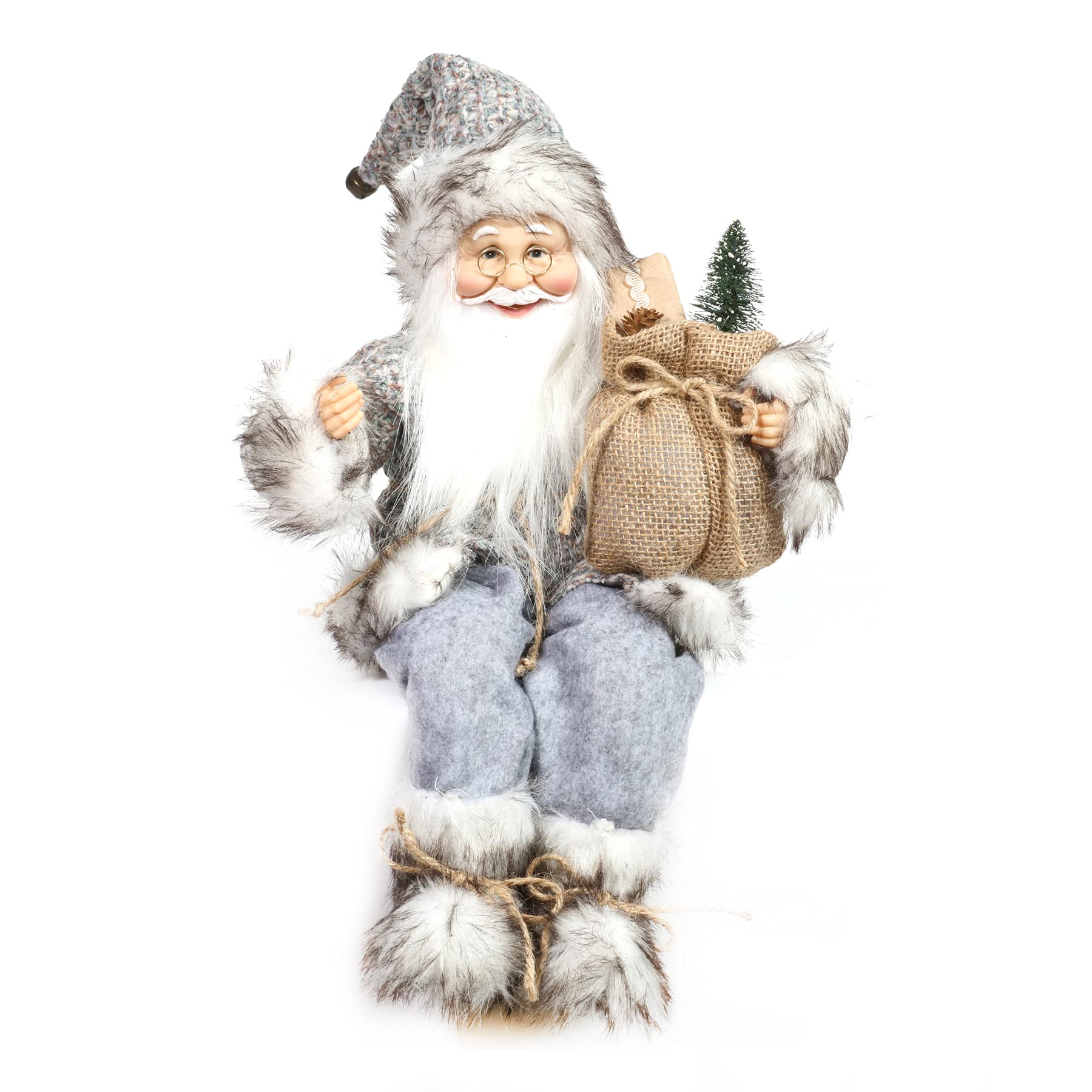 Jingles Grey/White 45Cm Sitting Santa Christmas Room Decoration - And