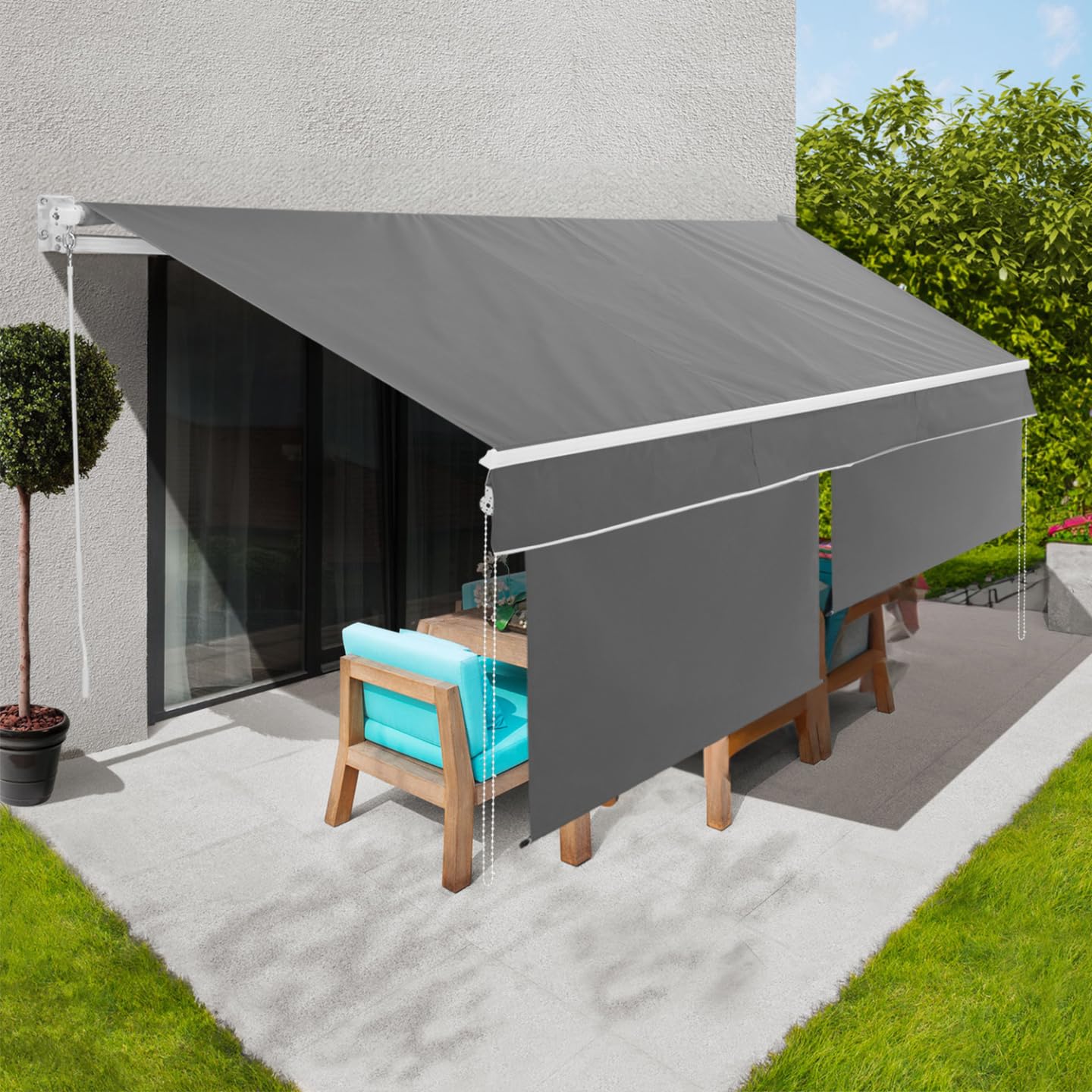 IDMarket - Store banne Manuel 4x3 M Gris Anthracite Lambrequin H.1,50 M