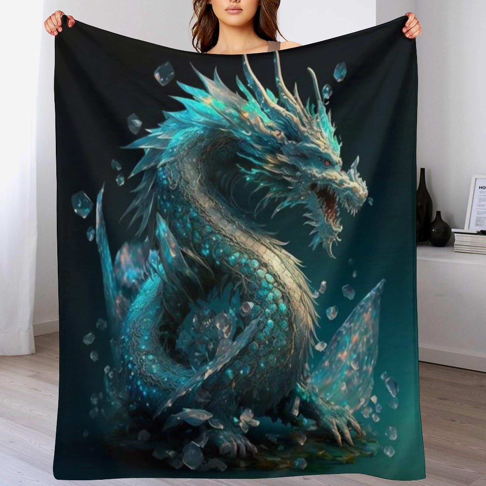 Plaid polaire dragon en flanelle de polyester 100x130cm doux et chaud