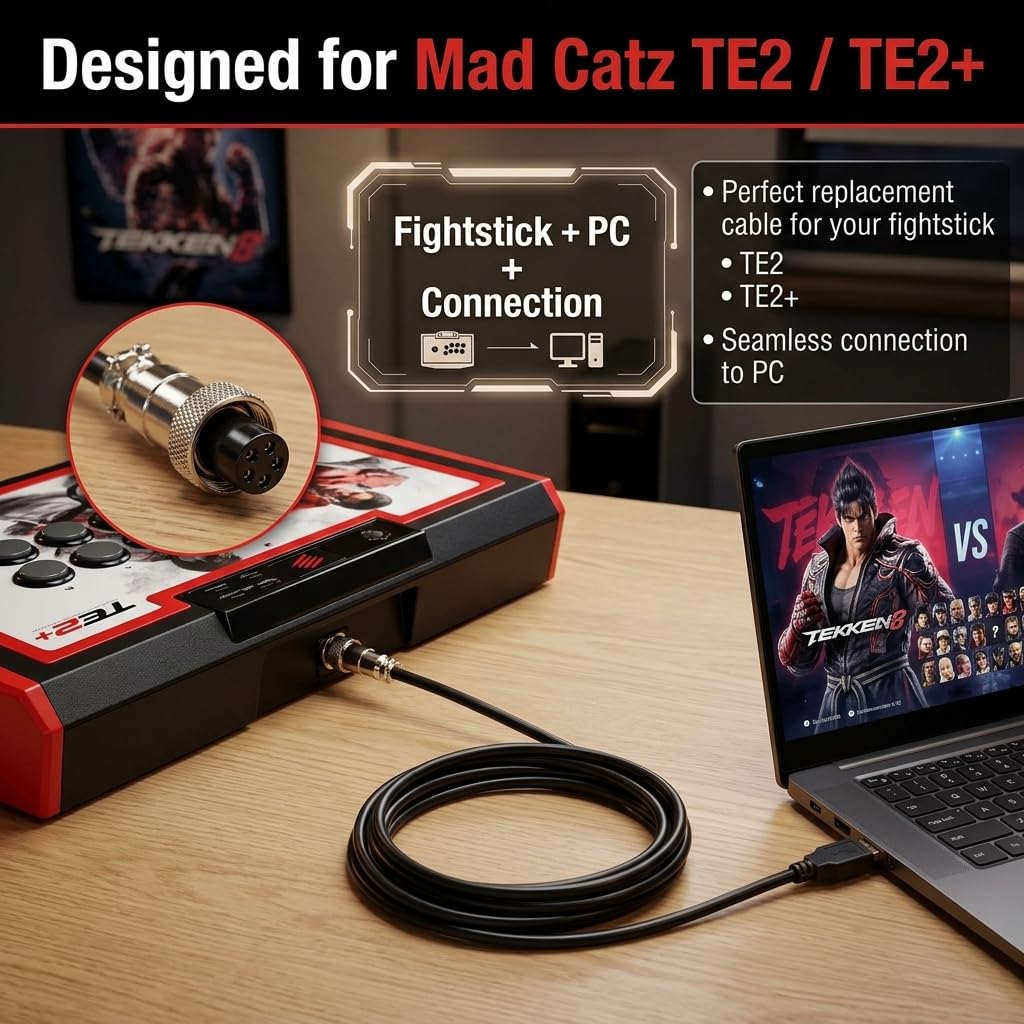 USB to GX12-5 Aviation Cable for Mad Catz TE2 / TE2+ Fightstick, 1m/3.3ft PC Connection Data Sync Cable