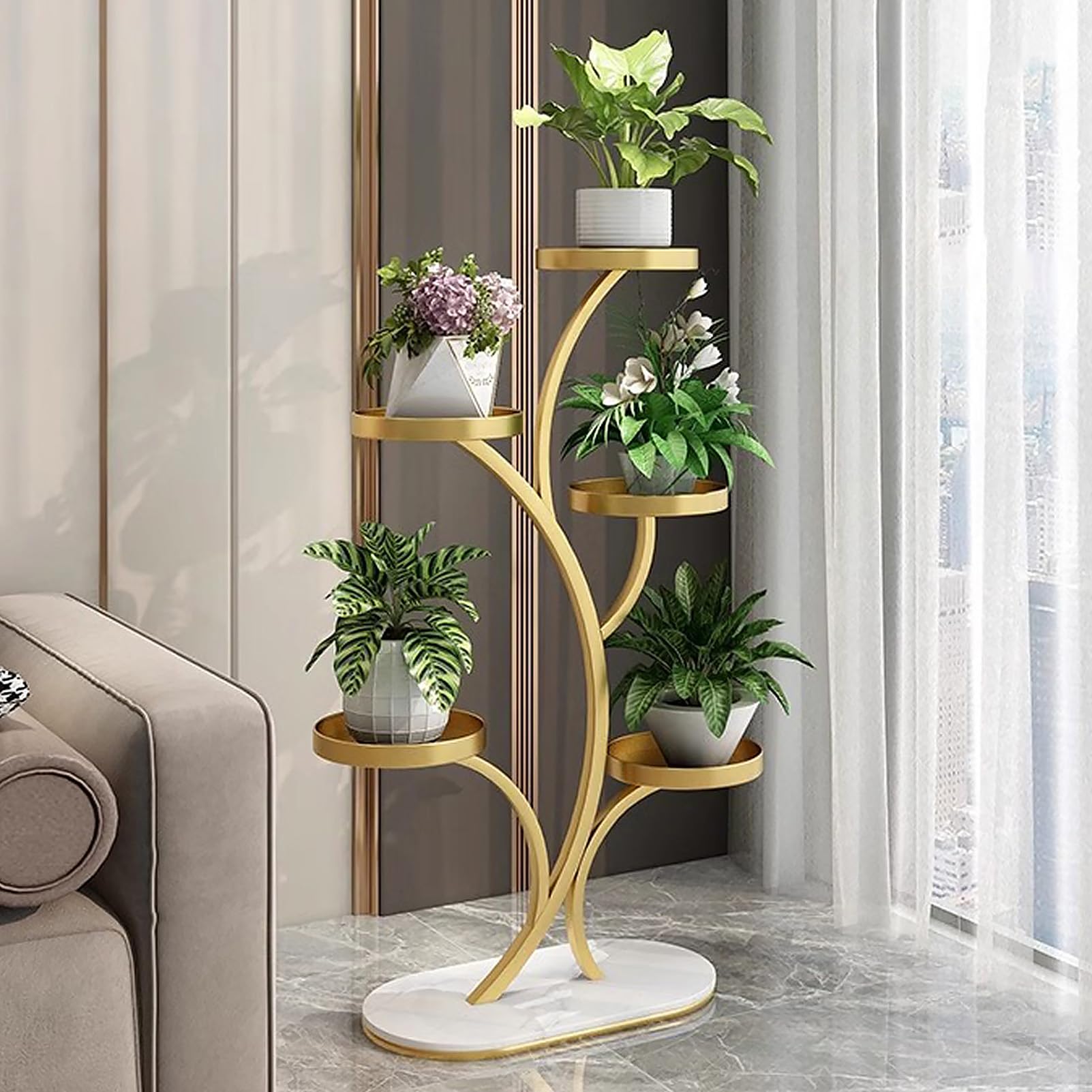 Support d'angle pour plantes d'intérieur en métal à roulettes noir