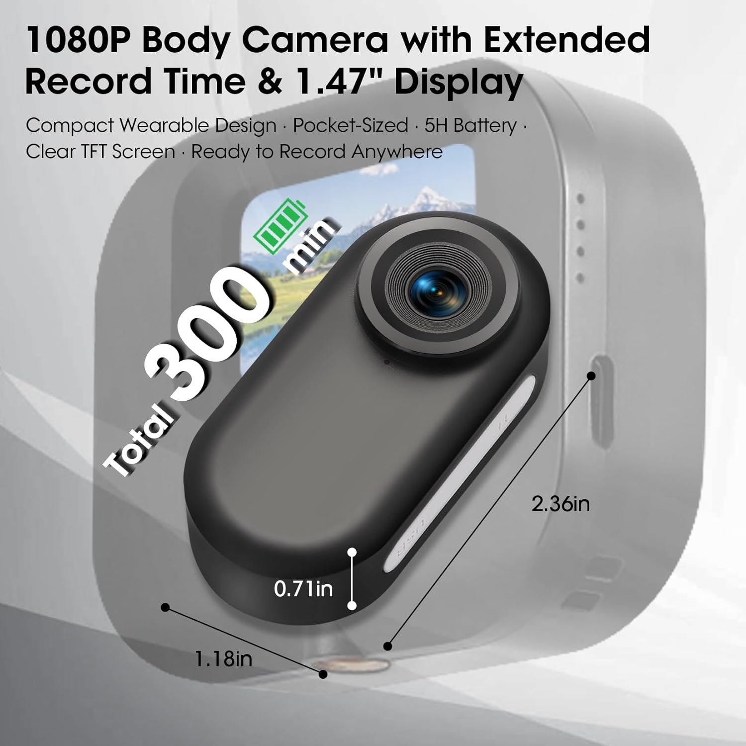 64GB 1080P Mini Body Camera with Screen, Thumb Size Wearable Body Cam, 5H Hands-free POV Recording, Magnetic Portable Action Camera Mount Anywhere for Work, Security, Riding, Pets, Sports(Black）