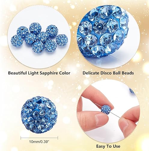 Miniatura 4 de Pandahall - Bolas de arcilla de 10 mm, tipo discoteca con 100 unidades, cuentas de polímero de arcilla con diamantes de imitación, creaciones