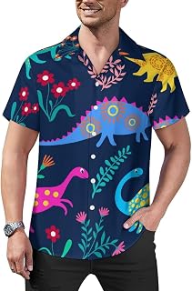 Cute Dinosaurs Yard Mens Shirts Hawaiian Short Sleeved Cuban Collar Graphic Tees Tops