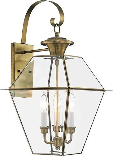 Livex Lighting 2381-01 Westover - Farol de pared para exteriores, 3 luces, latón antiguo