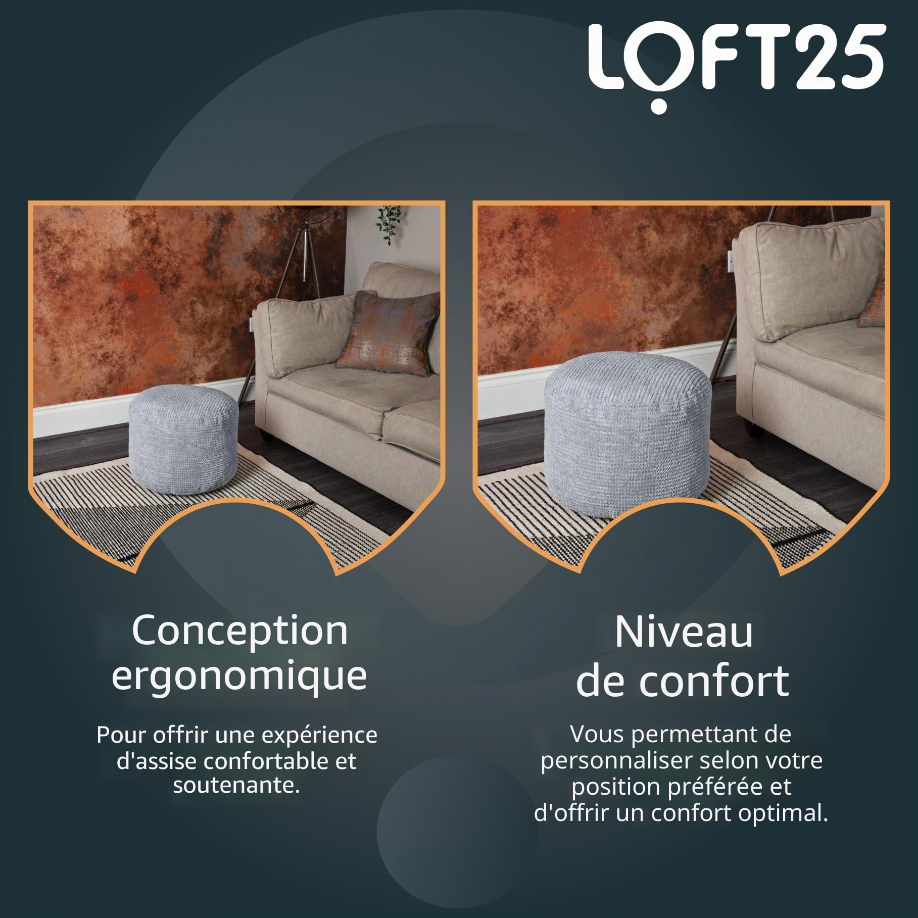 Loft 25 – Pouf rond à texture bulles, repose-jambes d'intérieur pour salon, design ergonomique, ultra confortable et durable (gris anthracite)