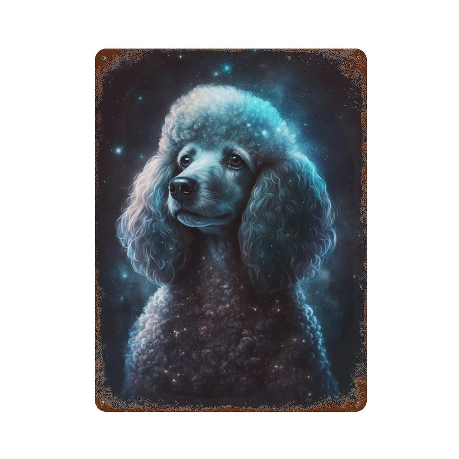 Galactic Poodle Portrait -5 Rustic Tin Plaque 15.7"x11.8", Industrial Home Decor for Pub, Kitchen And Man Cave Decor