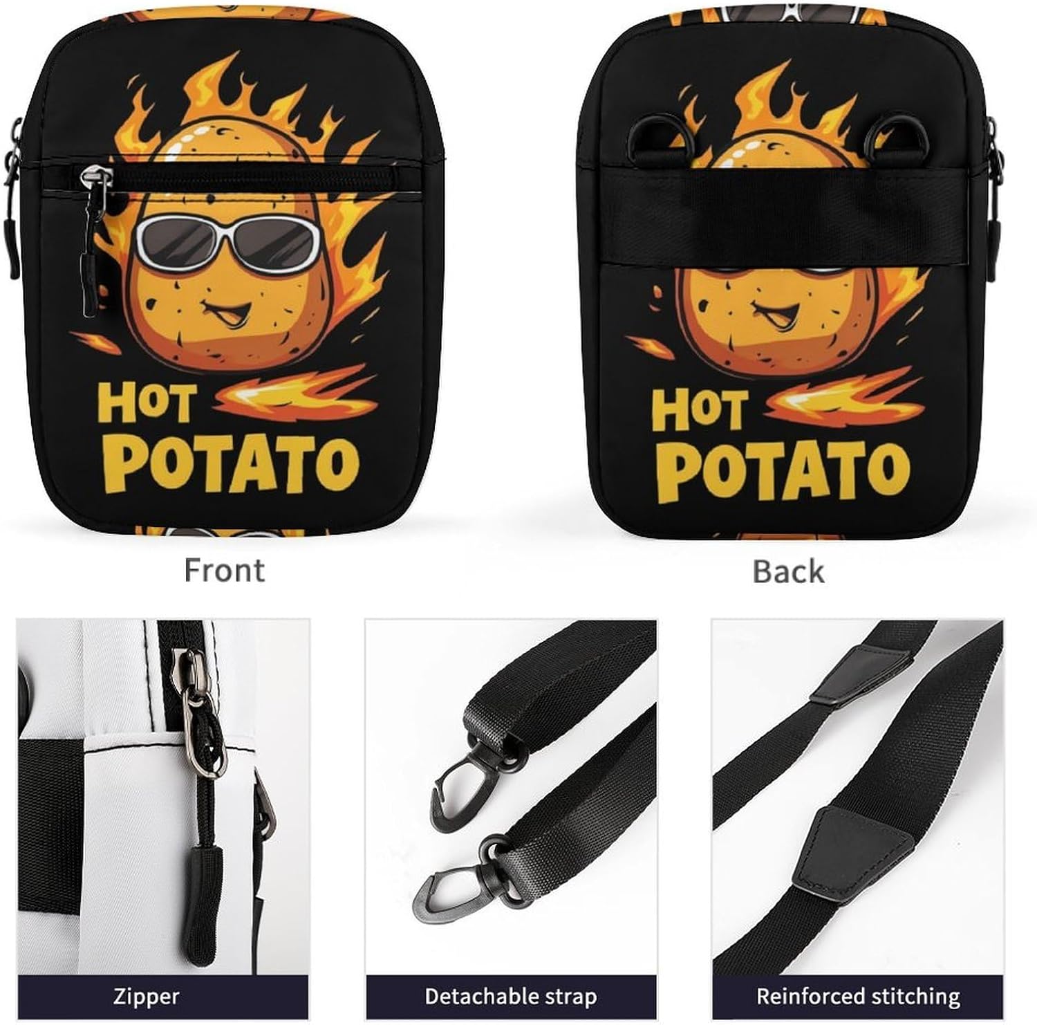 Hot Potato Small Crossbody Bag Sling Shoulder Satchel | for women men,work travel workout,detachable and adjustable shoulder strap