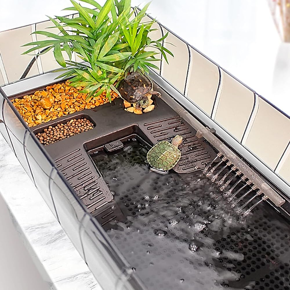 Acuario Con Tanque Para Tortugas, Tanque Para Tortugas Extra Grande Con Terraza, 5 Áreas/filtro De Algodón/plantas De Plataforma, Fácil De Cambiar El Agua Y Limpiar, Para Tomar El Sol, Alimentarse