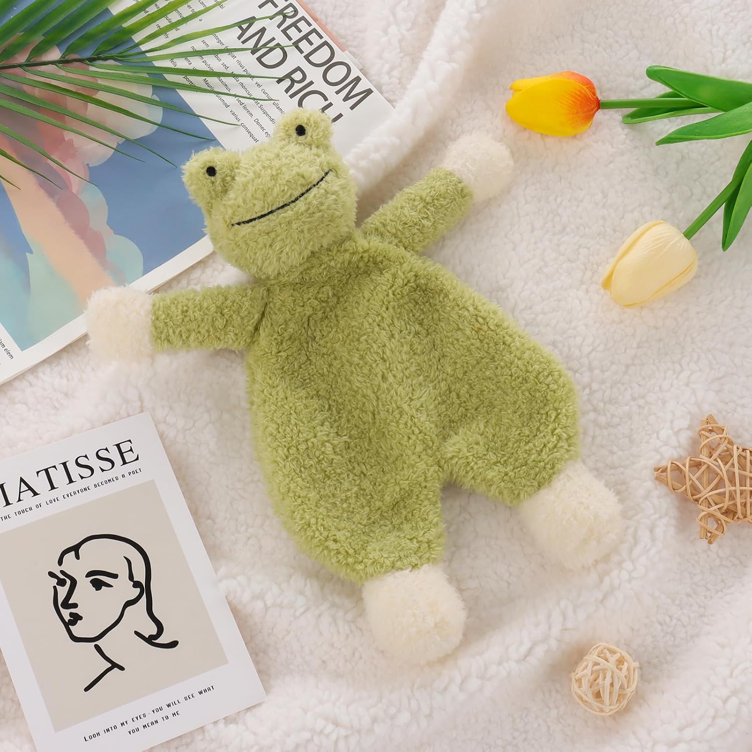 Apricot Lamb Stuffed Animals Security Blanket Green Frog Infant Nursery Character Blanket Luxury Snuggler Plush 10 Inches