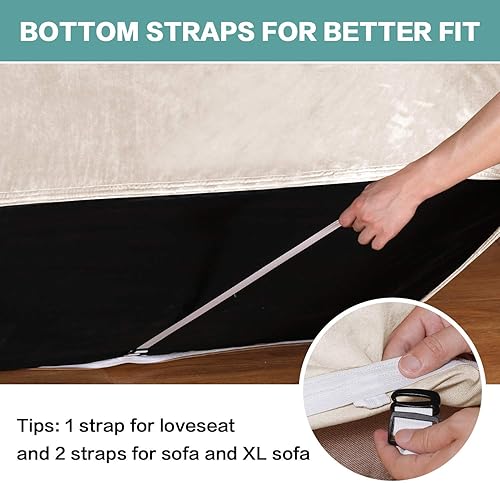 Miniatura 5 de Turquoize Paquete de funda de terciopelo para sofá de dos plazas de alta elastano, fundas de descanso, fundas de sofá, color marfil